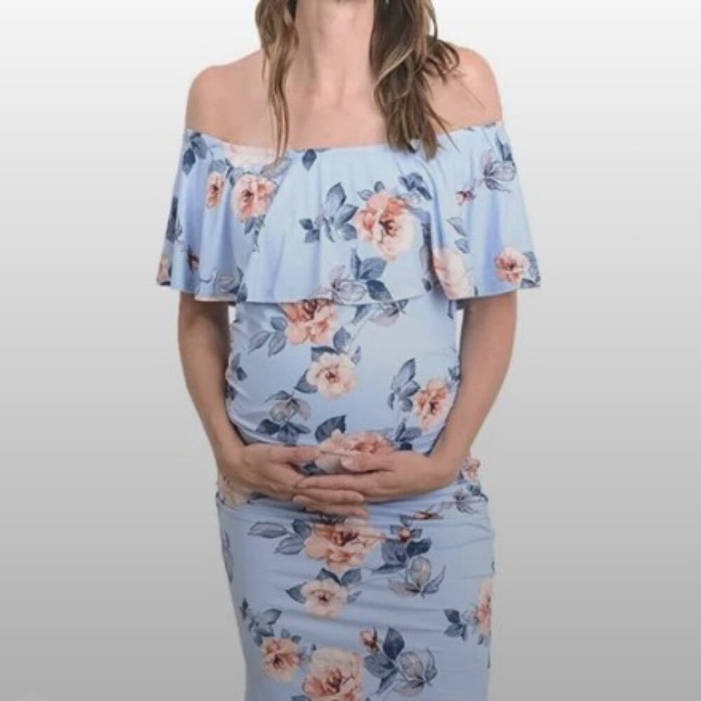 Hello MIZ Light Blue Maternity Midi Dress XL